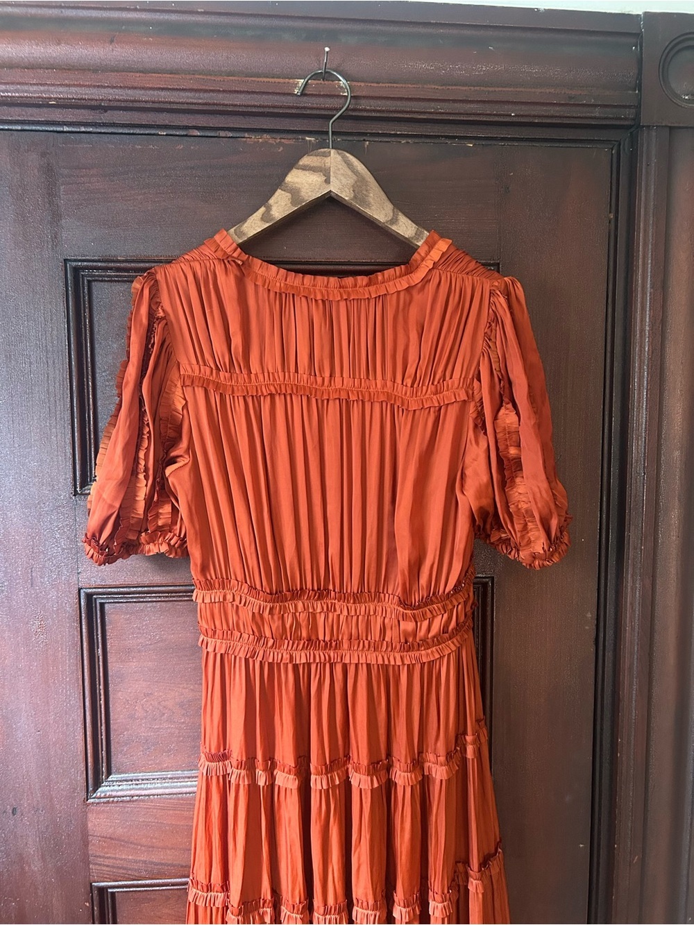 Ulla Johnson Olivia Puff Sleeve Ruffle Satin Midi Dress Boho Mermaidcore Size 8 - Picture 10 of 12